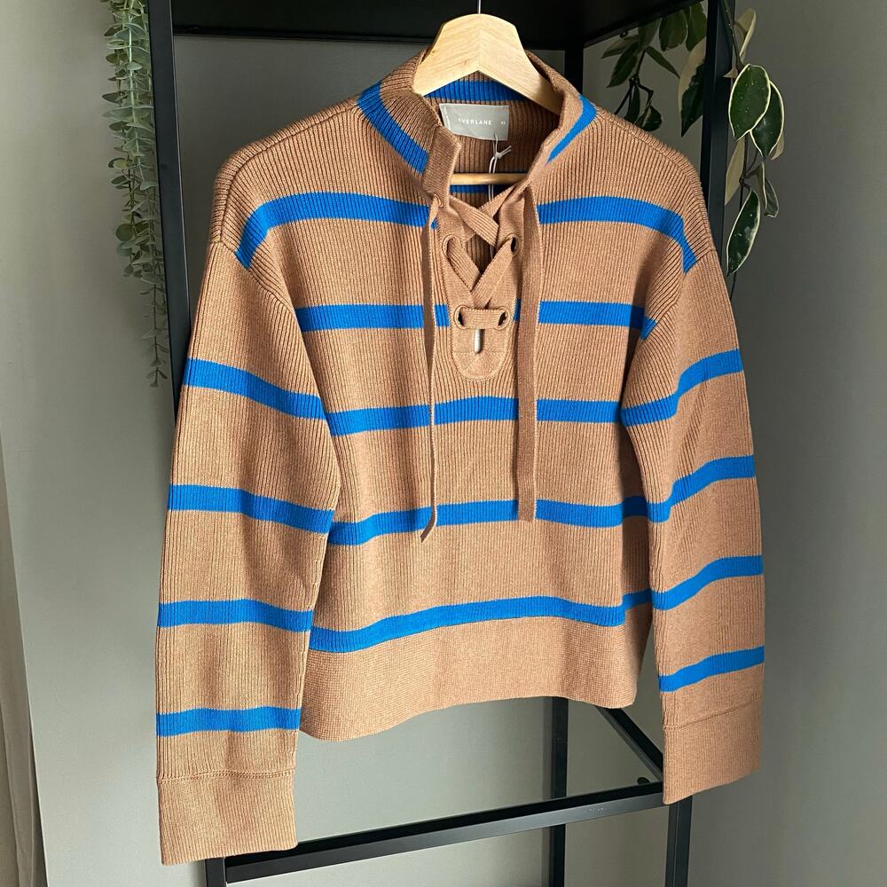 NWT Everlane Lace Up Wool Cotton Striped Sweater